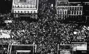 Joy Gerrard, Cross Protest Against Brexit London June 2018, Japanese Ink On Linen 290cm X 190cCm X 5cm, 2019, Courtesy of the Artist