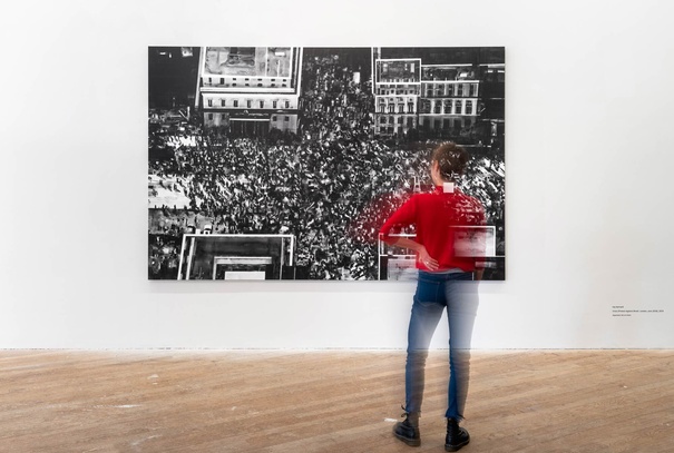 Joy Gerrard, Cross Gallery 1 With Visitor, Moving Spaces Exhibition