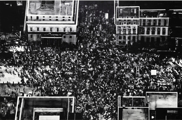 Joy Gerrard, Cross Protest Against Brexit London June 2018, Japanese Ink On Linen 290cm X 190cCm X 5cm, 2019, Courtesy of the Artist