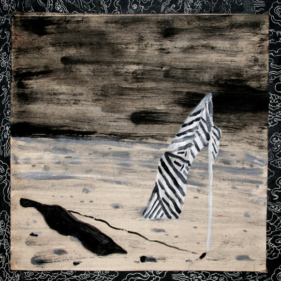 Richard Proffitt, My Flag On The Moon, Oil on Paper, collage, 2019
