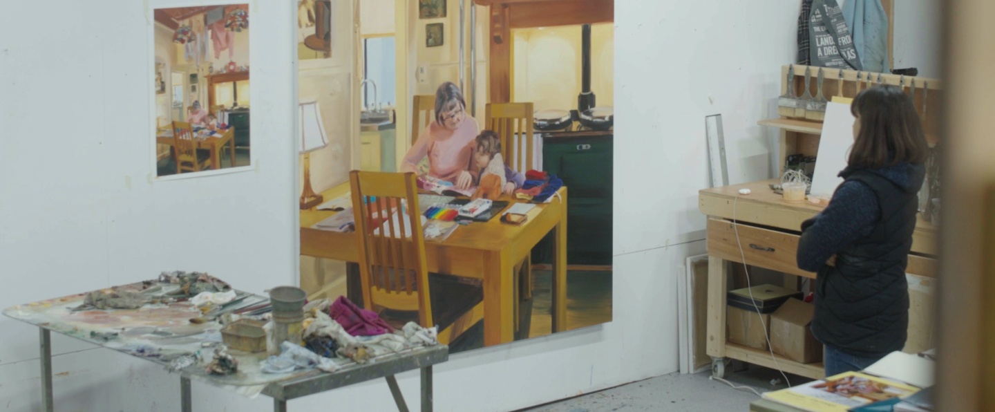 Caroline Walker in her studio. Film still from Women's Work by Nicola Black.