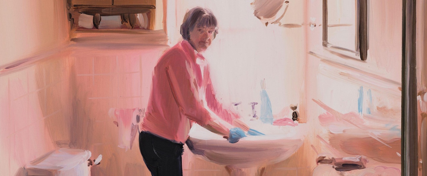 Caroline Walker, Bathroom Sink, Cleaning Mid Morning March, 2019, oil on board. Labour of Love. Image courtesy of the artist.