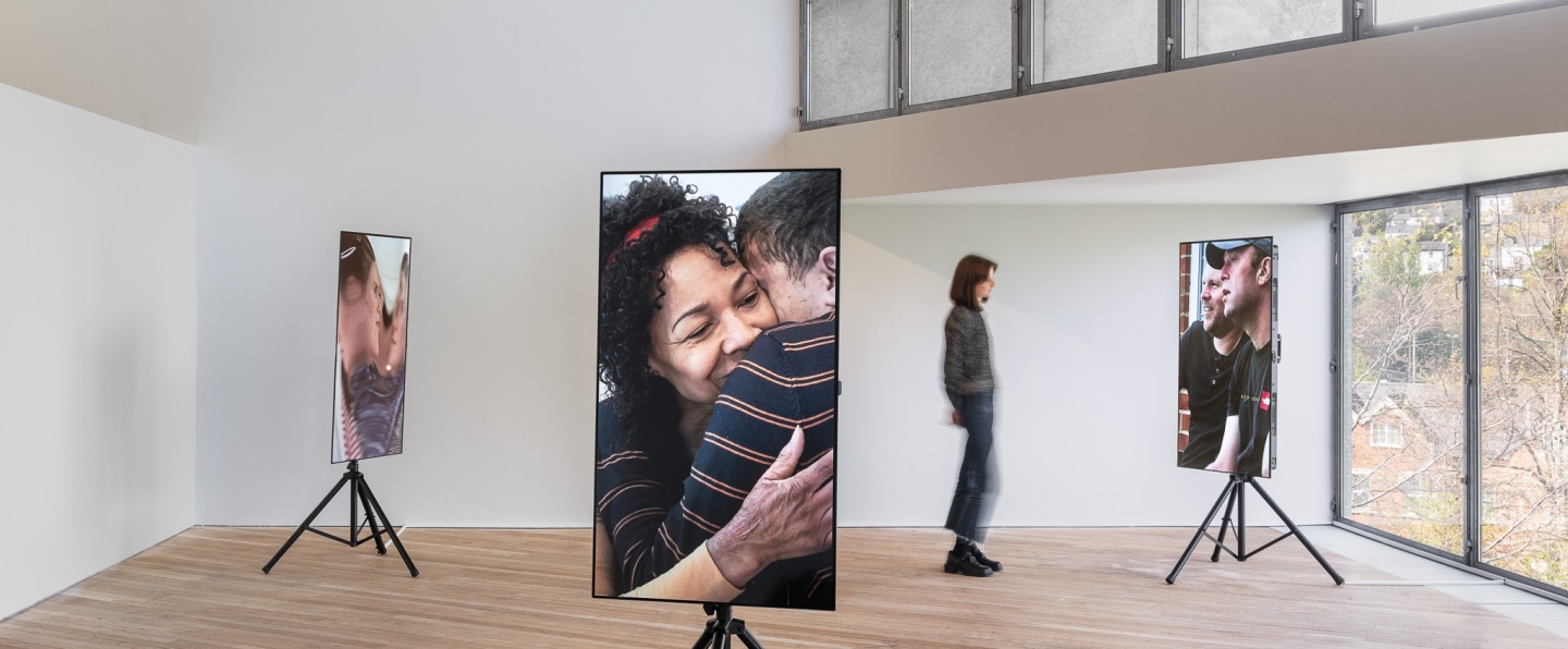 Installation view of Mikhail Karikis, I Hear You, 2019, on display in Labour of Love, 2025. Photo by Jed Niezgoda.