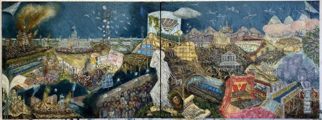 Claire Halpin, Panorama Europa, 2024, Diptych Oil on Canvas.